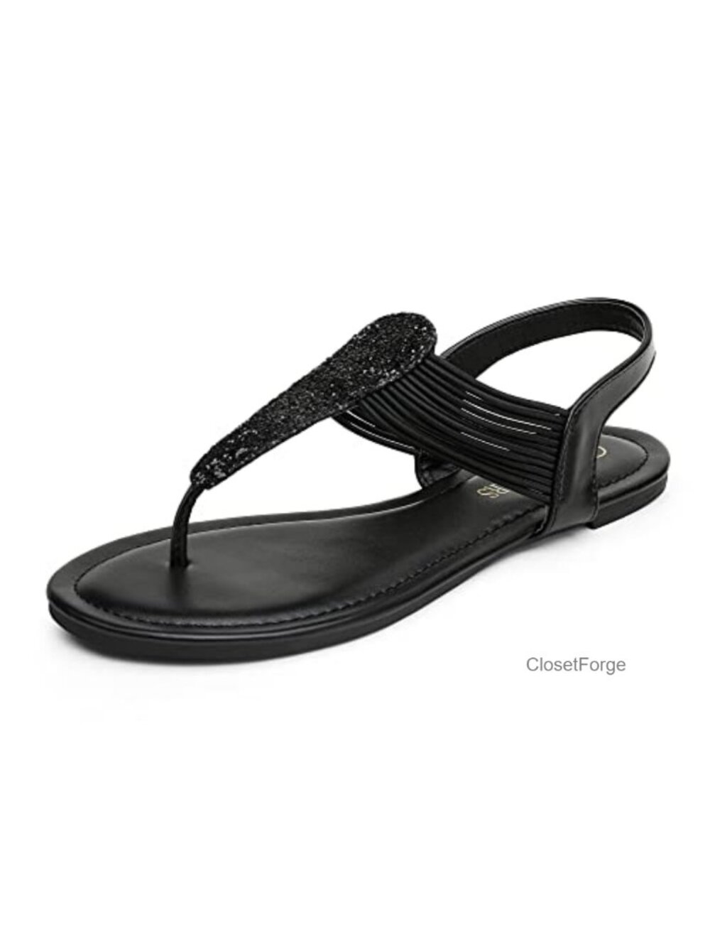 Sparkly Rhinestone Flat Sandals for Women Ankle Strap Gladiator Elastic